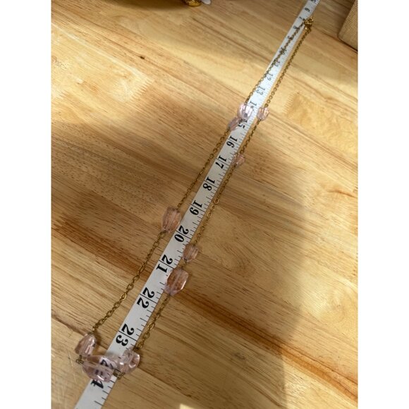 J. Crew Long Gold Tone Chain Necklace W/ Pink Faceted Beads Double Strand Design - Picture 7 of 9